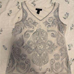 Elegant White and Gray Embroidered Top